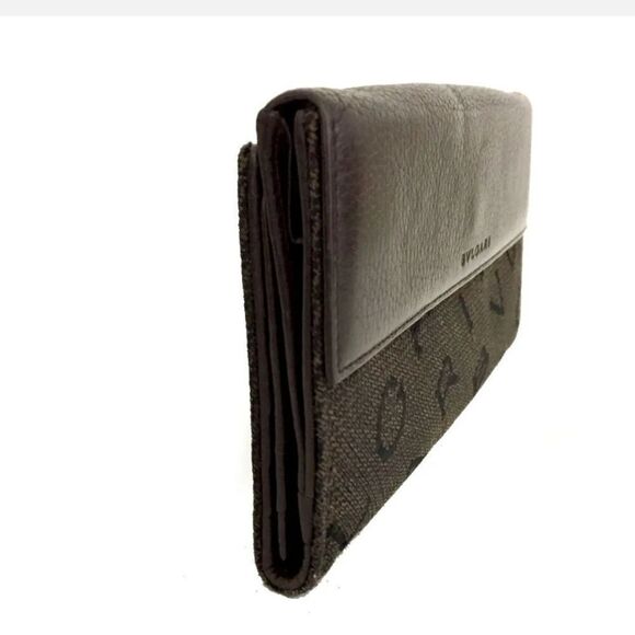Authentic BVLGARI Logo Canvas Leather Long Bifold Wallet - Picture 2 of 8